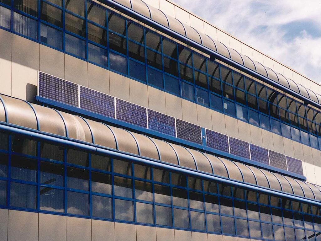 Photovotaic panels on building facade