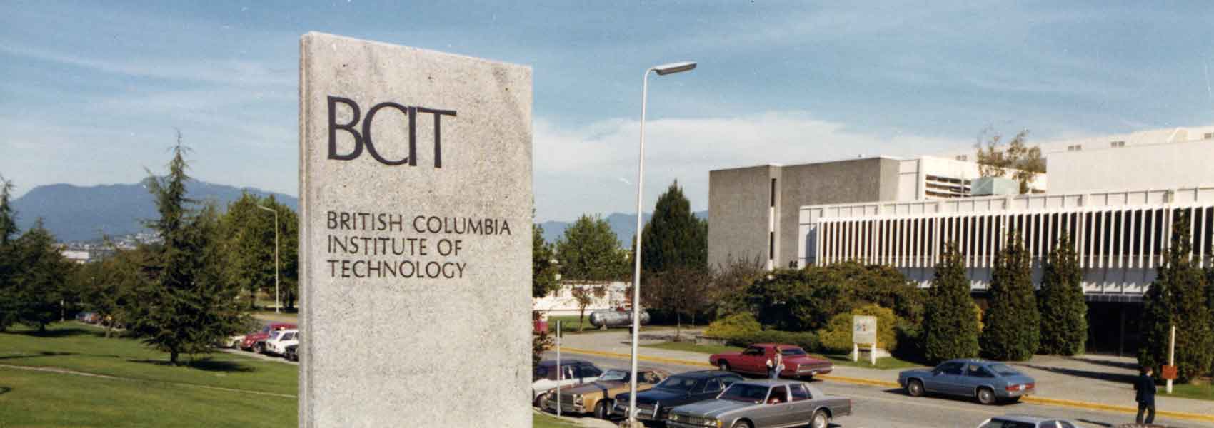 BCIT campus sign and buildings.