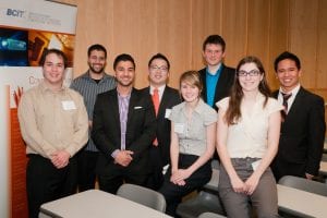 BCIT Presentation Idol 2012 finalists, from left to right: Kurtis Lynes, Pravdeep Sekhon, Tariq Shobab, T. J. Moon, Katherine Barry, Sean Garrity, Anne Simonen, and Haho Presto