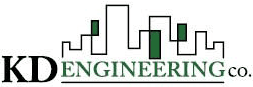 KD Engineering logo, which is those words in front of a line drawing of a city skyline