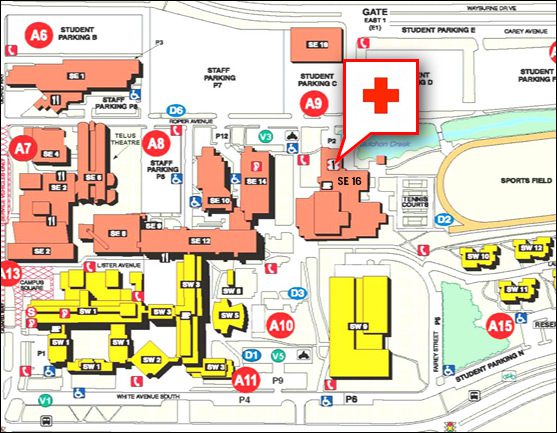 Map of Student Health Services office at the Burnaby Campus
