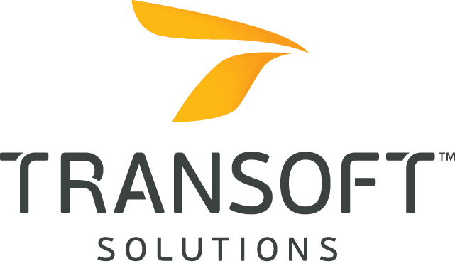 Transoft Solutions Logo, which is those words beneath a soft yellow chevron shape