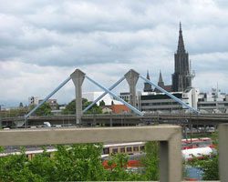 view of Ulmer Munster through a modern bridge in germany