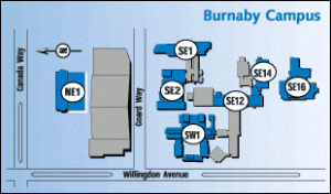 Map of burnaby campus that shows services available with a BCIT ID student card