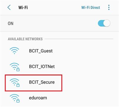 Screen shot of BCIT_Secure available network.
