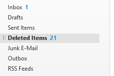 Web page snippet of a menu highlighting deleted items