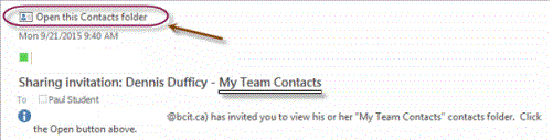 Web snippets of sharing groups in Outlook