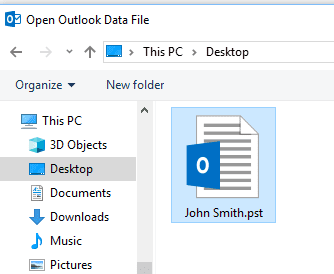 Web snippet opening PST files in Outlook