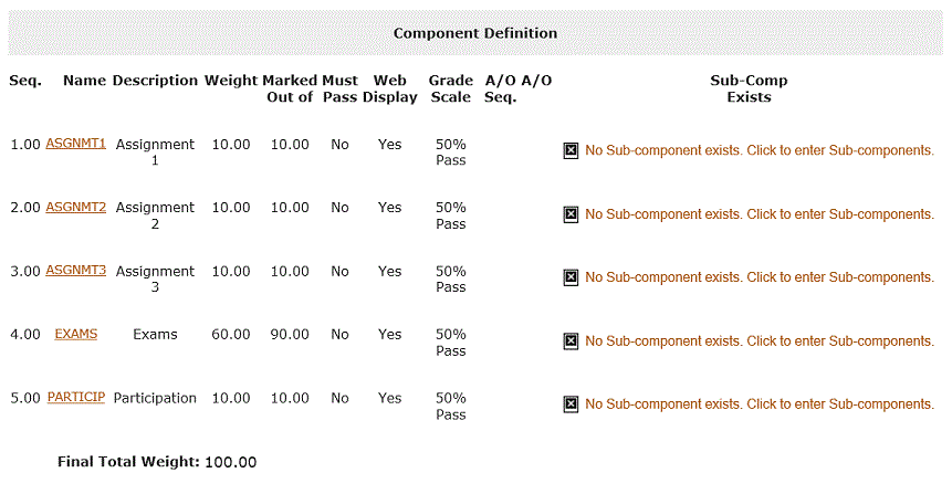 web page snippet for training in Banner Gradebook