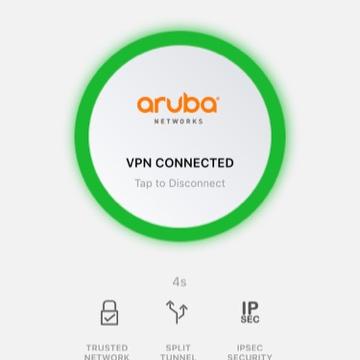 Screen shot of aruba vpn connected button.