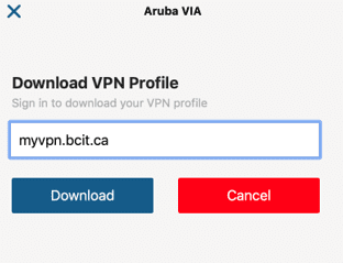 Screen shot of mac aruba via download vpn profile field.