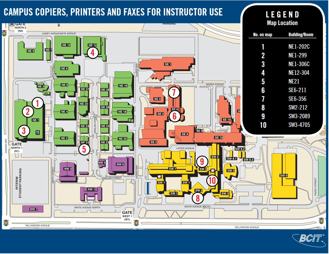 Burnaby Campus Copier map