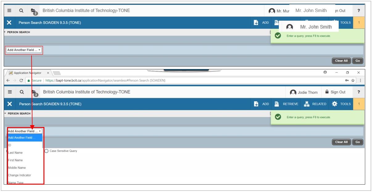 Banner 9 screen shot for teaching purposes.