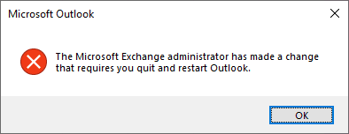 Microsoft exchange popup window to restart outlook.