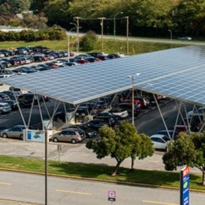 Solar panels over cars in parking lot
