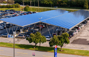 Large image of photovoltaic panels at the electric charge station at bcit.