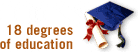 18 degrees of education with diploma and grad hat image.
