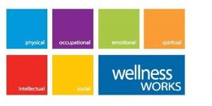 7 multi coloured squares with info on wellness on each square.