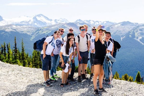 BCIT students taking a group photo on Whistler Mountain