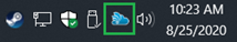 Screen capture of system tray with the blue cloud icon for CloudPaging marked by a green square