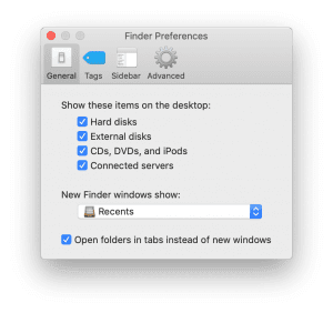 A window named finder preferences with the checkbox next to connected servers checked