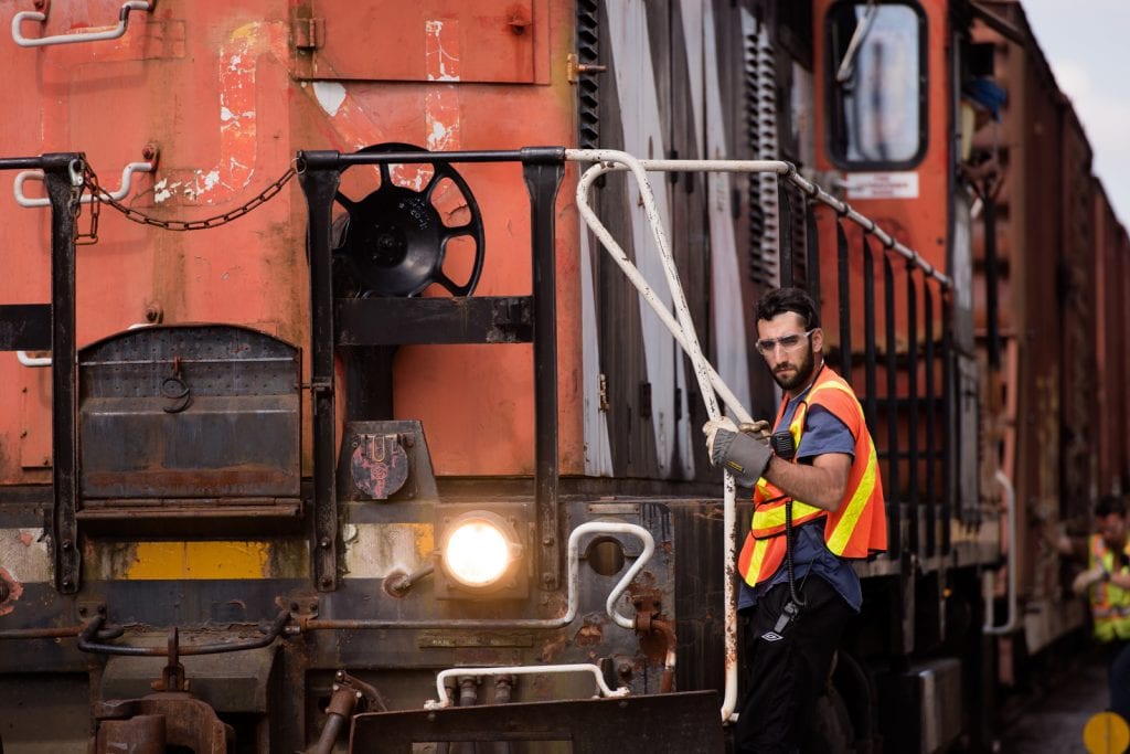 Rail student on train.