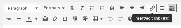 WordPress editor toolbar showing the Insert/Edit link tool
