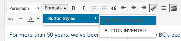 WordPress editor toolbar showing Button Styles under Format