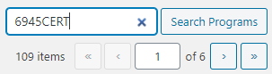 program search field showing 6945CERT in the search field