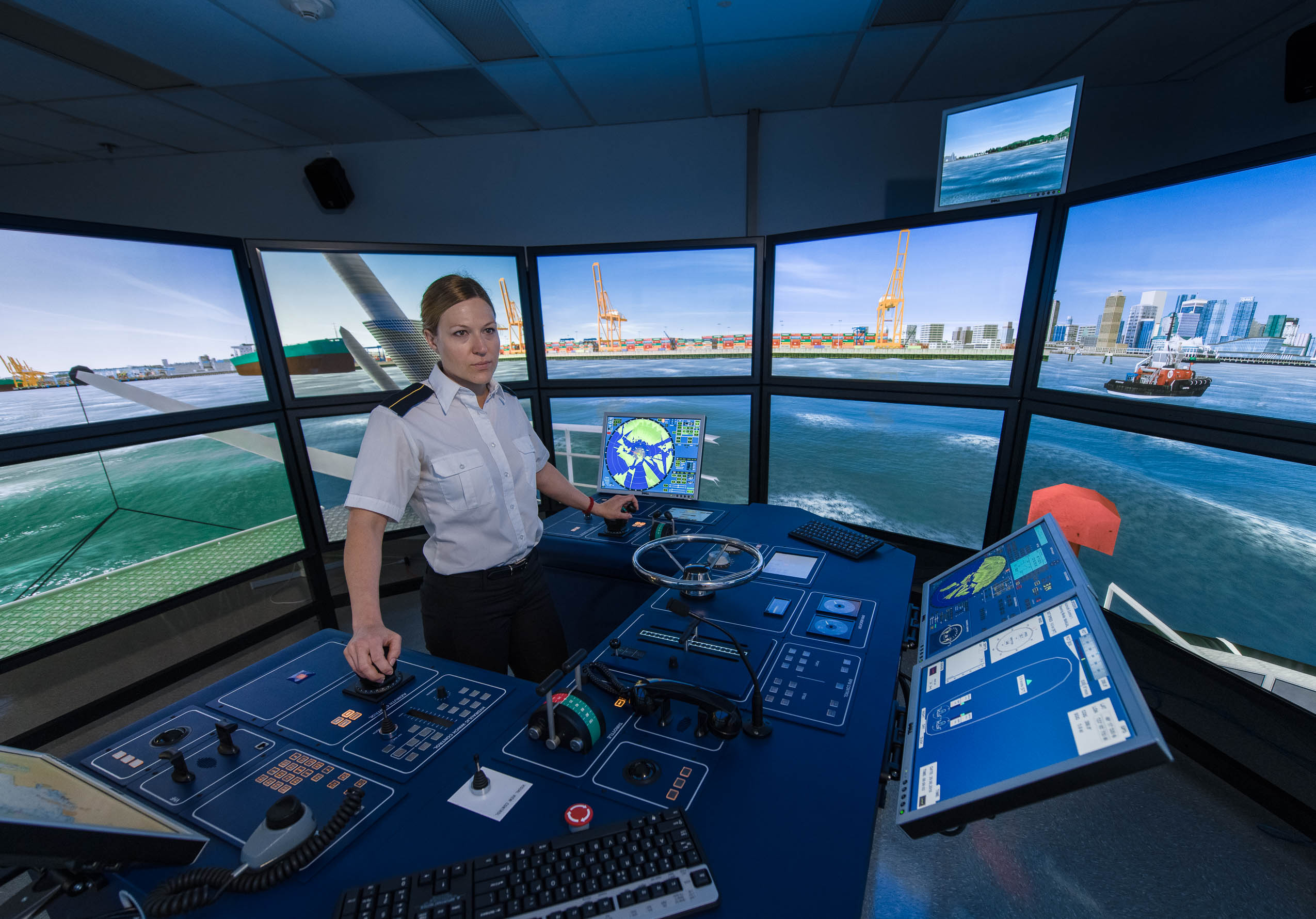 Navigation officer using a BCIT marine tug simulator