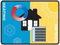 cooling and heating diagram with image of house and airconditioner