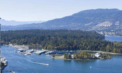 view of Stanley Park and downtown