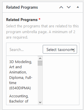 Managing Program Umbrellas in Public Website WordPress - BCIT