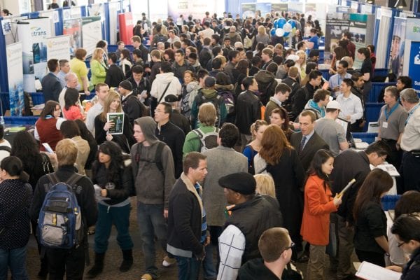 Photo of a people attending a career fair.