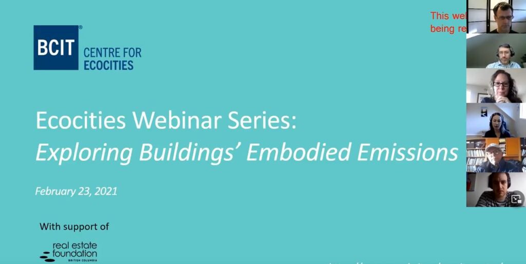 Webinar: Exploring Buildings’ Embodied Emissions presentation title page.