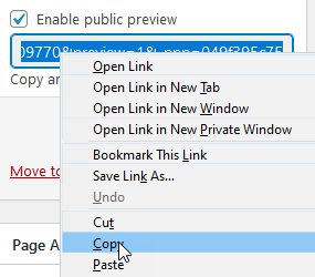 contextual menu that appears when you right-click the URL