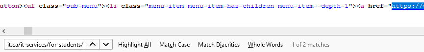 View source showing the link in a list with the class "sub-menu"