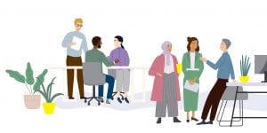Illustration of several people in a work setting