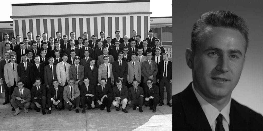 Class of '65 Electricl students and Walter Miklas headshot