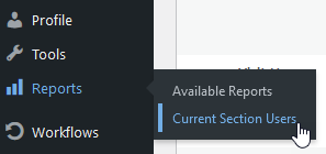 Current Section Users report in the Reports list