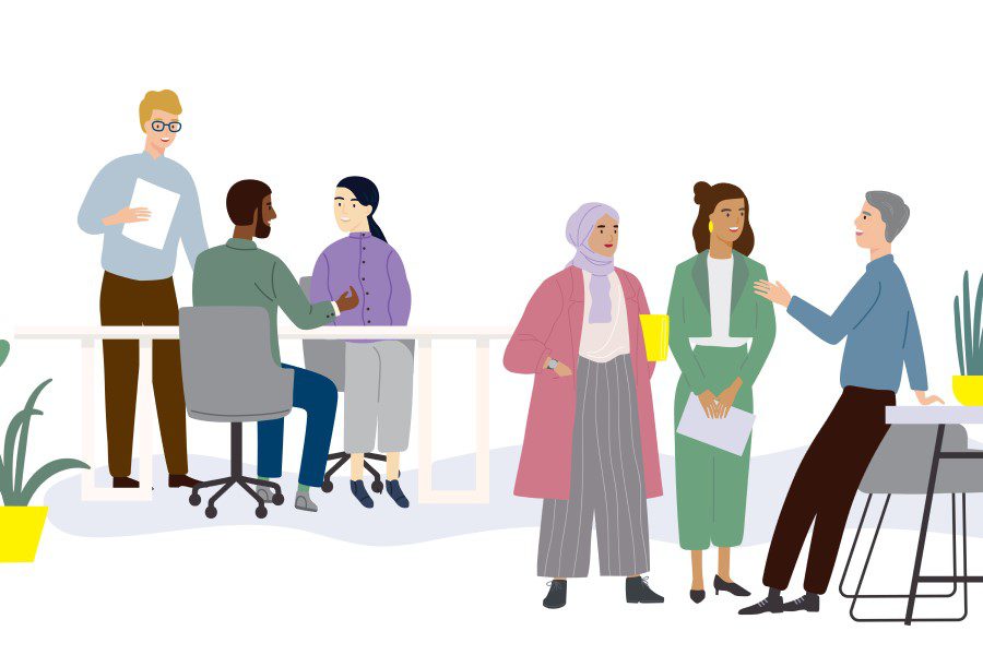 Illustration of several people in a work setting