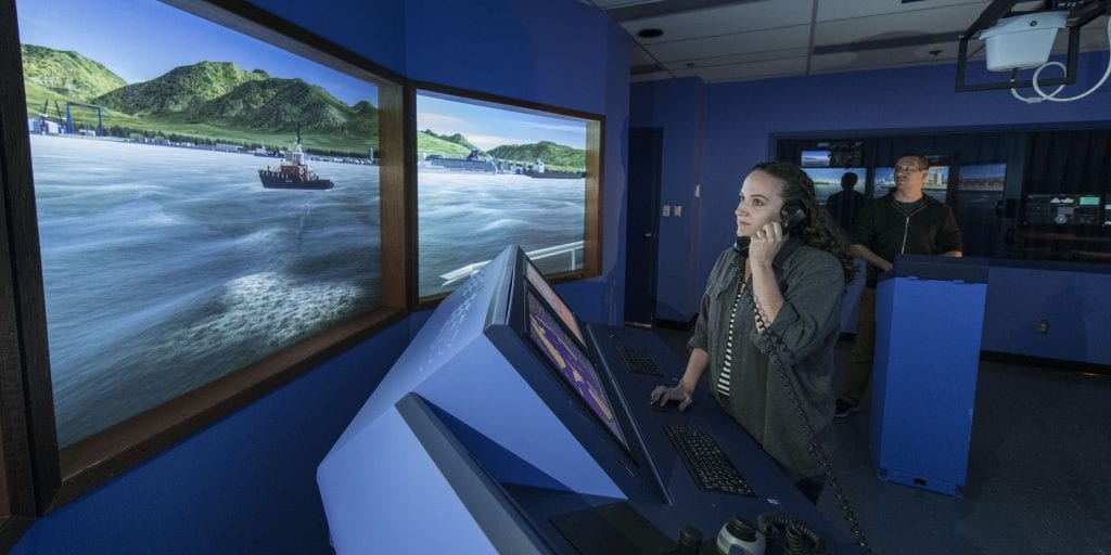 Female student in marine simulation lab