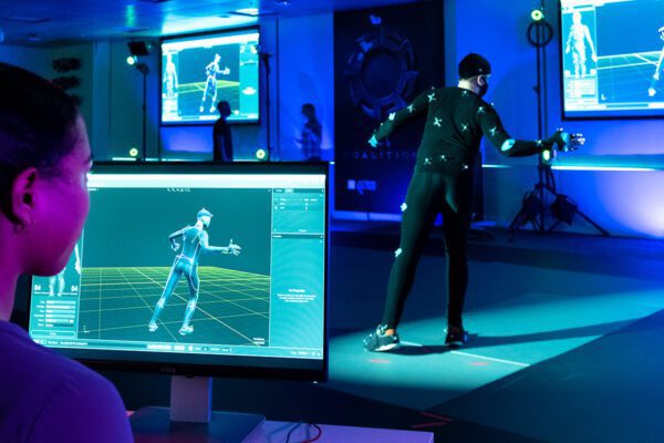 BCIT Business + Media grads and instructors work with motion capture at The Coalition, a Microsoft gaming studio.