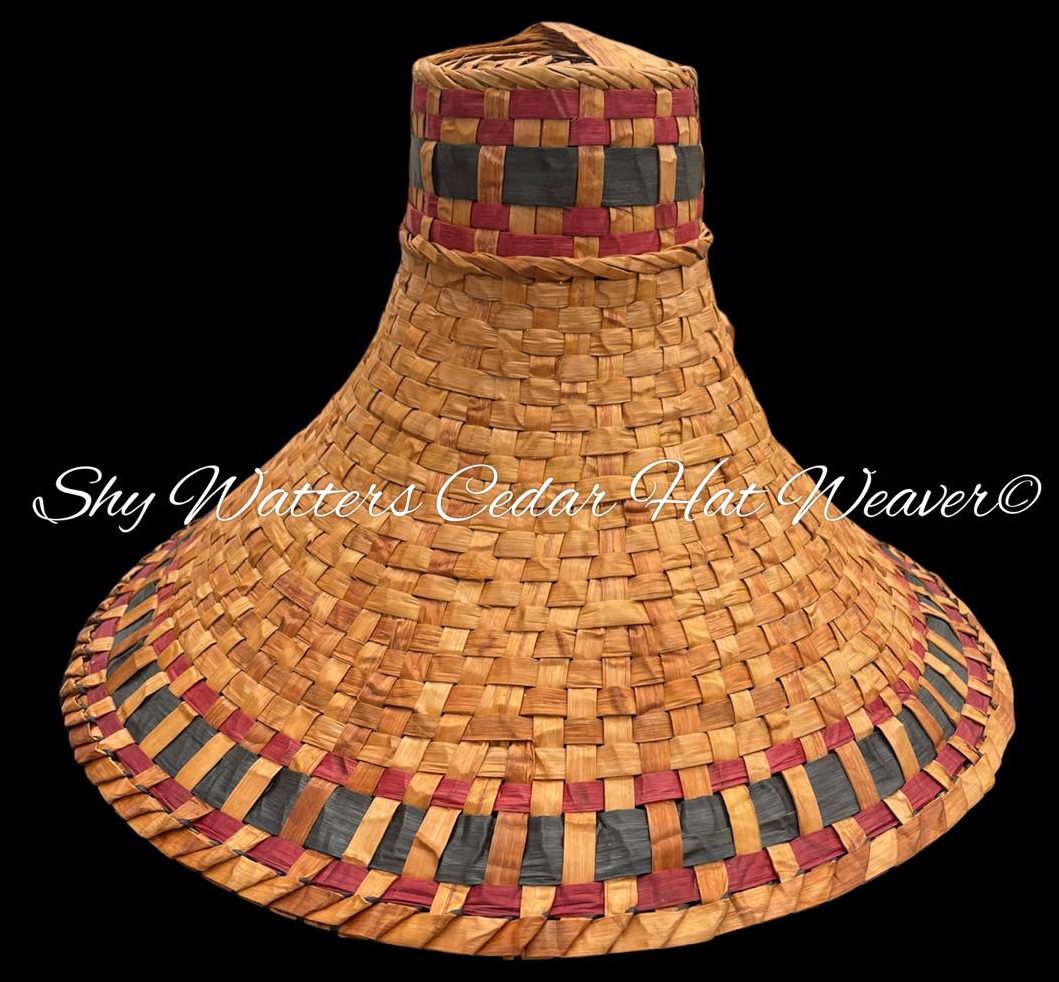 Image of a hat woven with cedar strips
