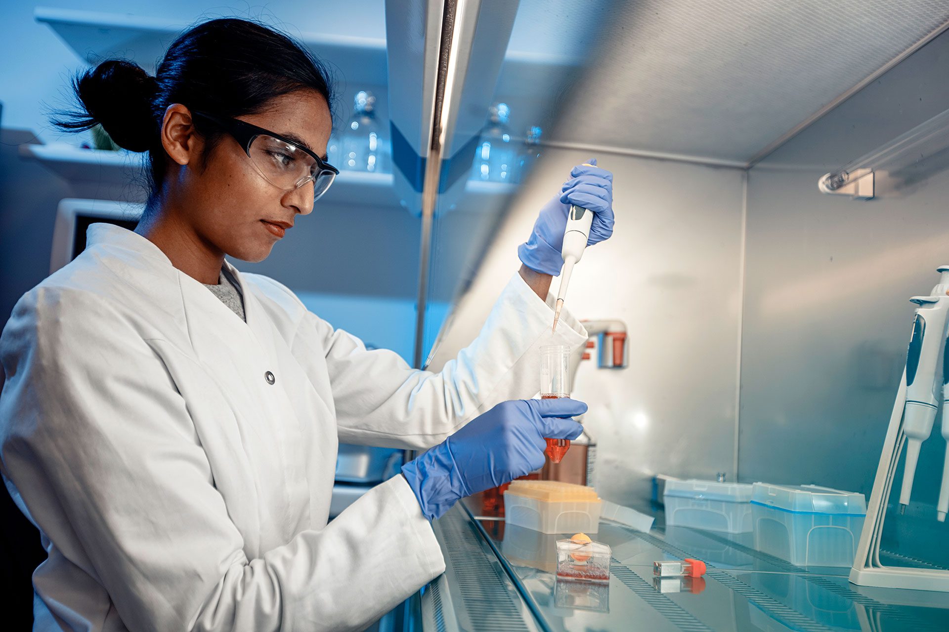image of biotech worker in lab