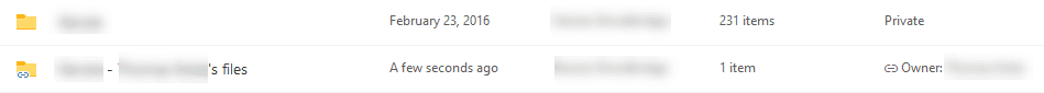 folders in My files with the second one marked as having a different owner