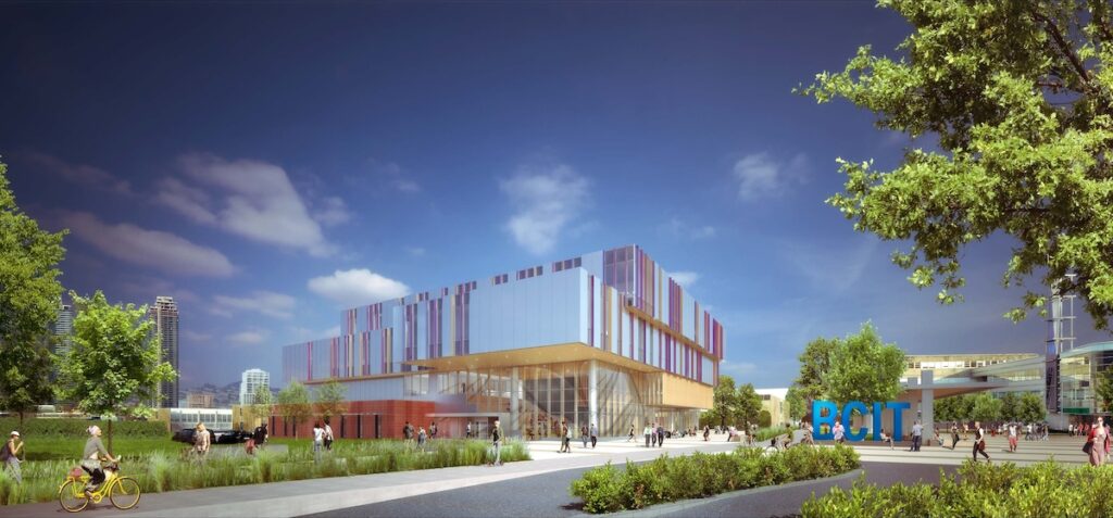 An artistic rendering of the exterior of the Health Sciences Centre on the BCIT Burnaby Campus.