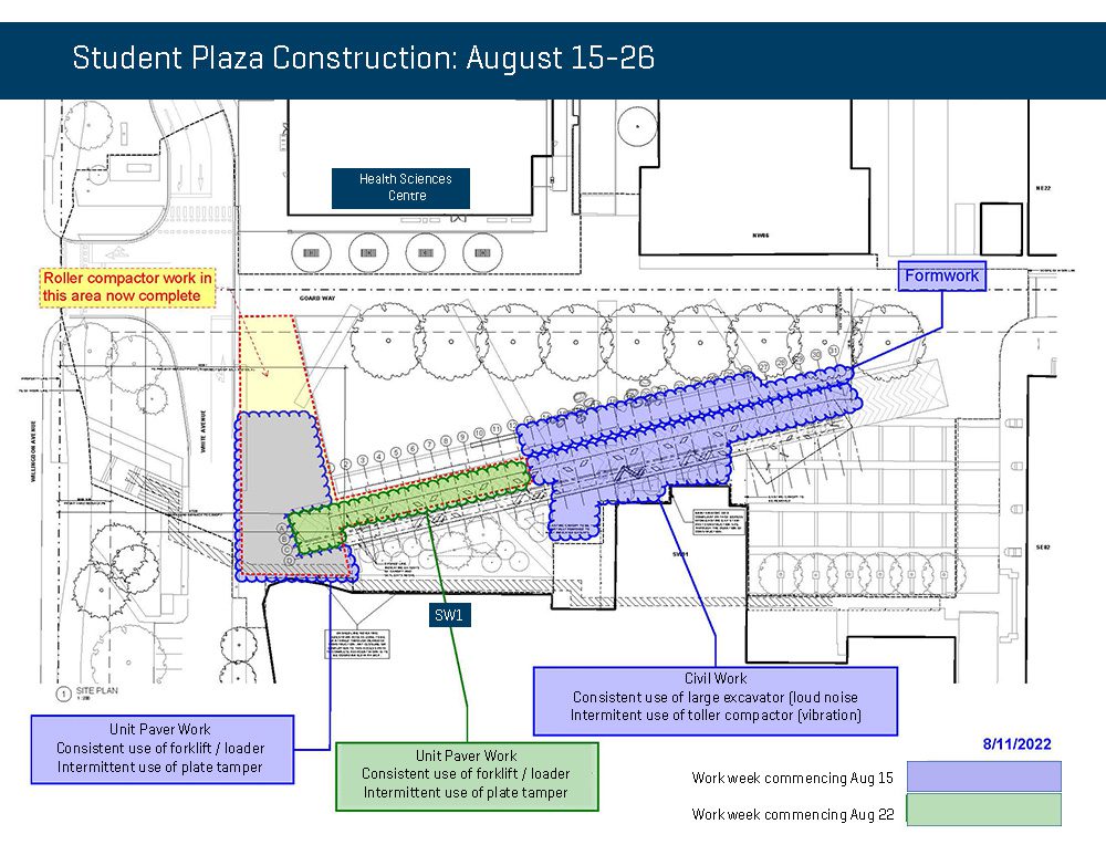 Student Plaza Construction Impacts 15-26 Aug 2022