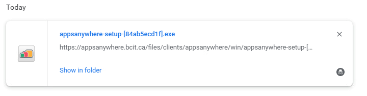 appsanywhere setup.exe file in downloads list