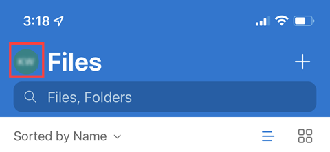 User's initials marked with a red square at top left of app screen